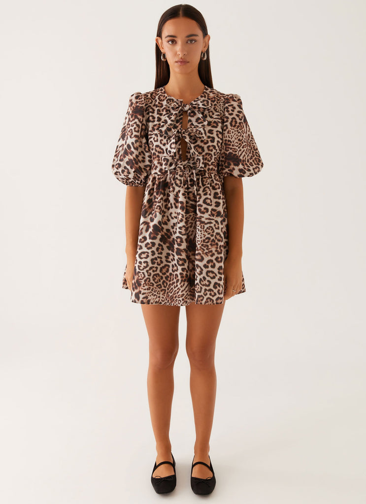 Western Wind Tie Mini Dress - Leopard