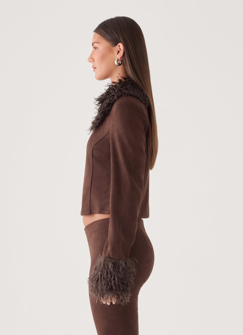 Wild Hide Faux Suede Jacket - Chocolate