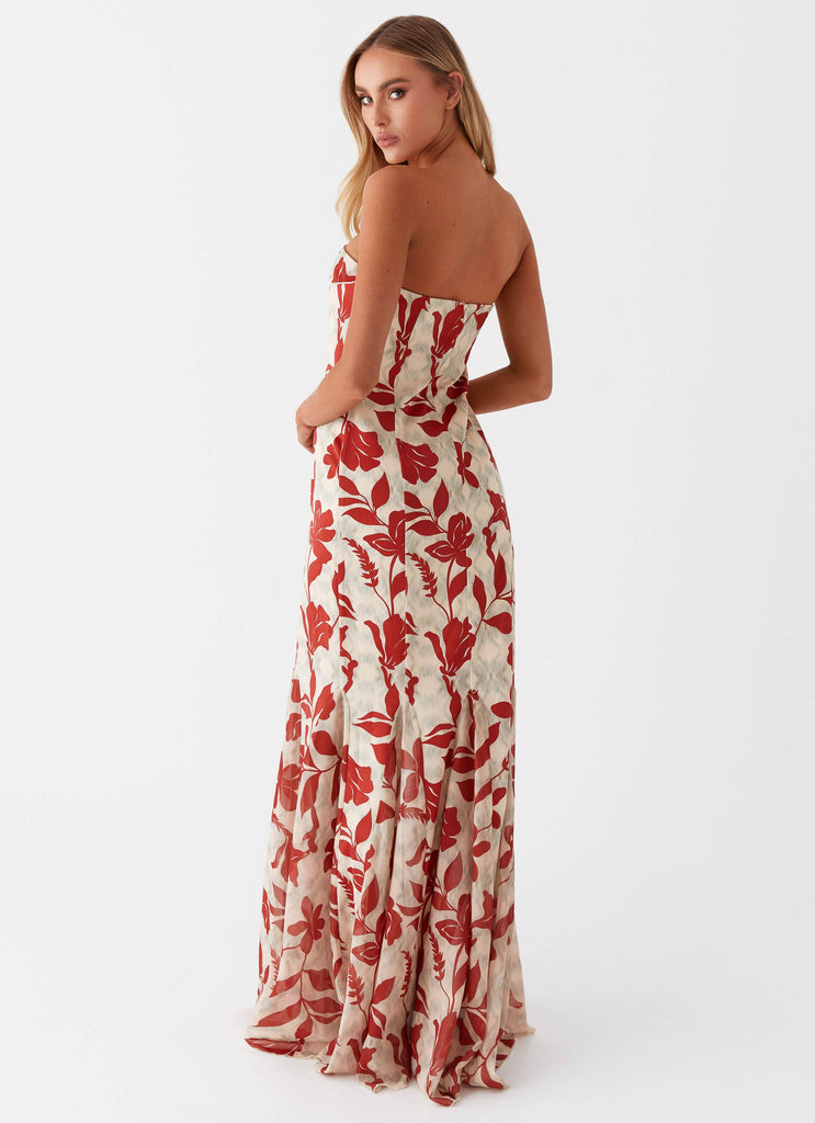 Womens Willa Maxi Dress in the colour Red Green Floral in front of a light grey background