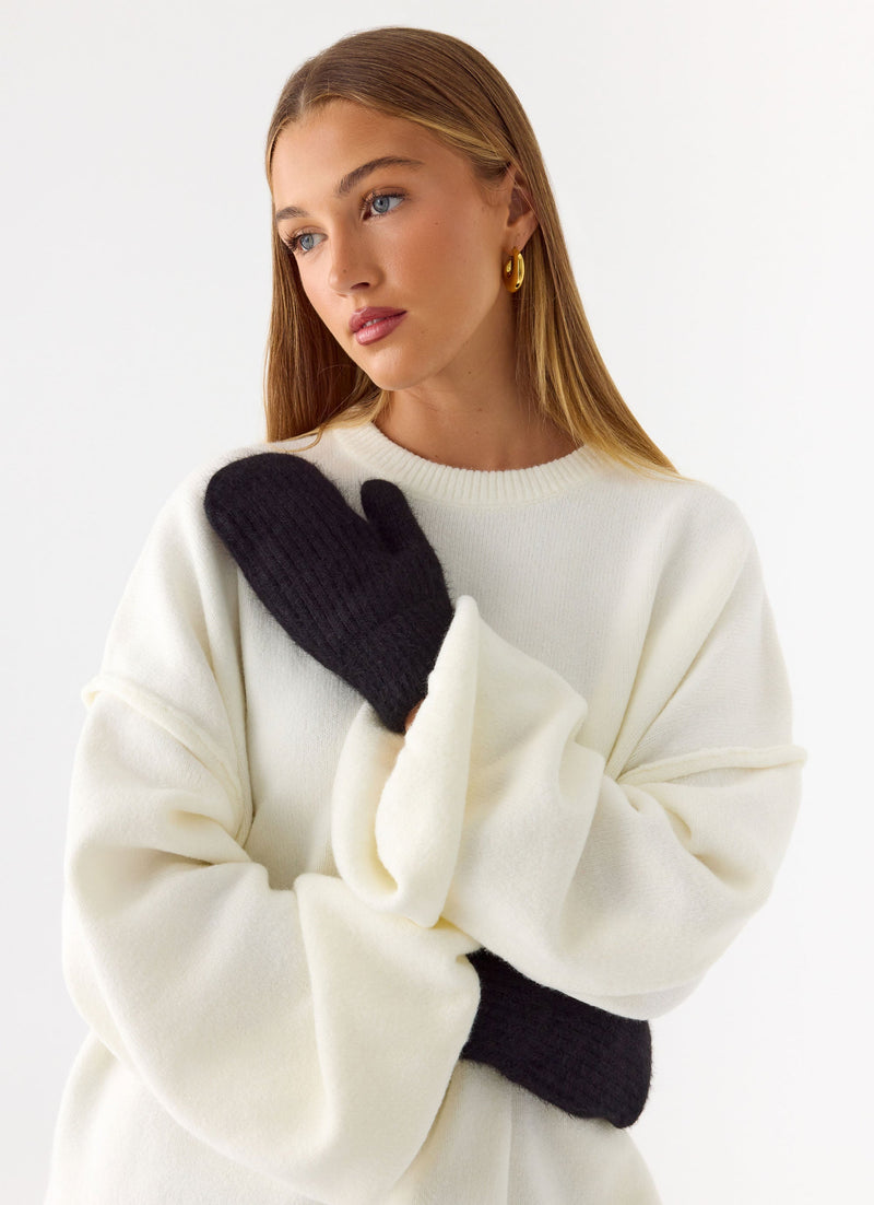 Winter Blaze Knit Mittens - Black