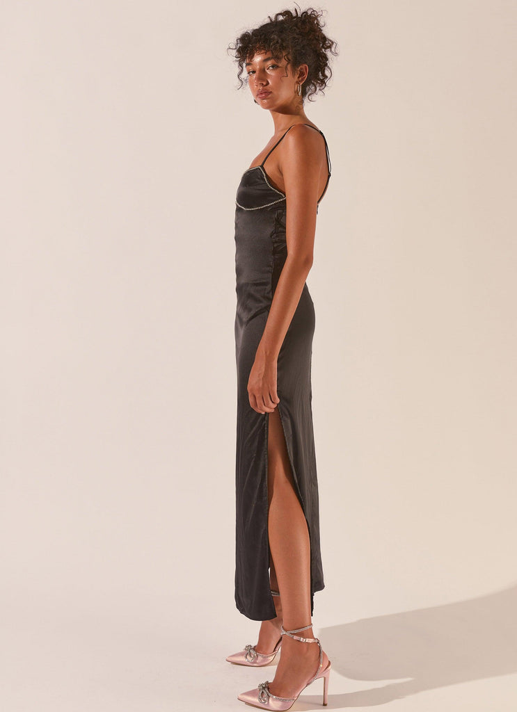 Worst Behaviour Diamante Maxi Dress - Onyx - Peppermayo