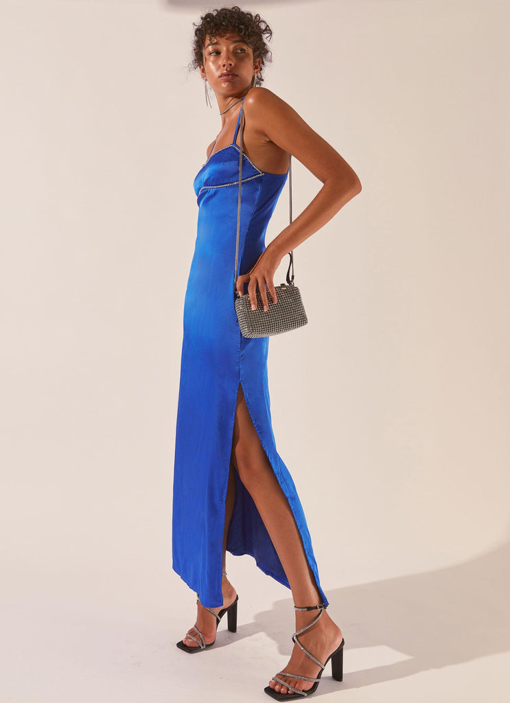 Worst Behaviour Diamante Maxi Dress - Cobalt Blue - Peppermayo