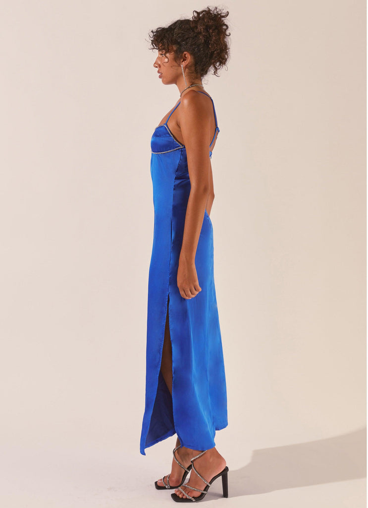 Worst Behaviour Diamante Maxi Dress - Cobalt Blue - Peppermayo