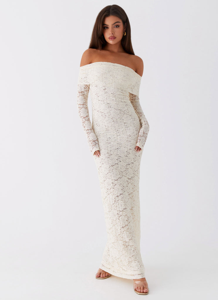 Womens Yours Always Lace Maxi Dress in the colour Ivory in front of a light grey background