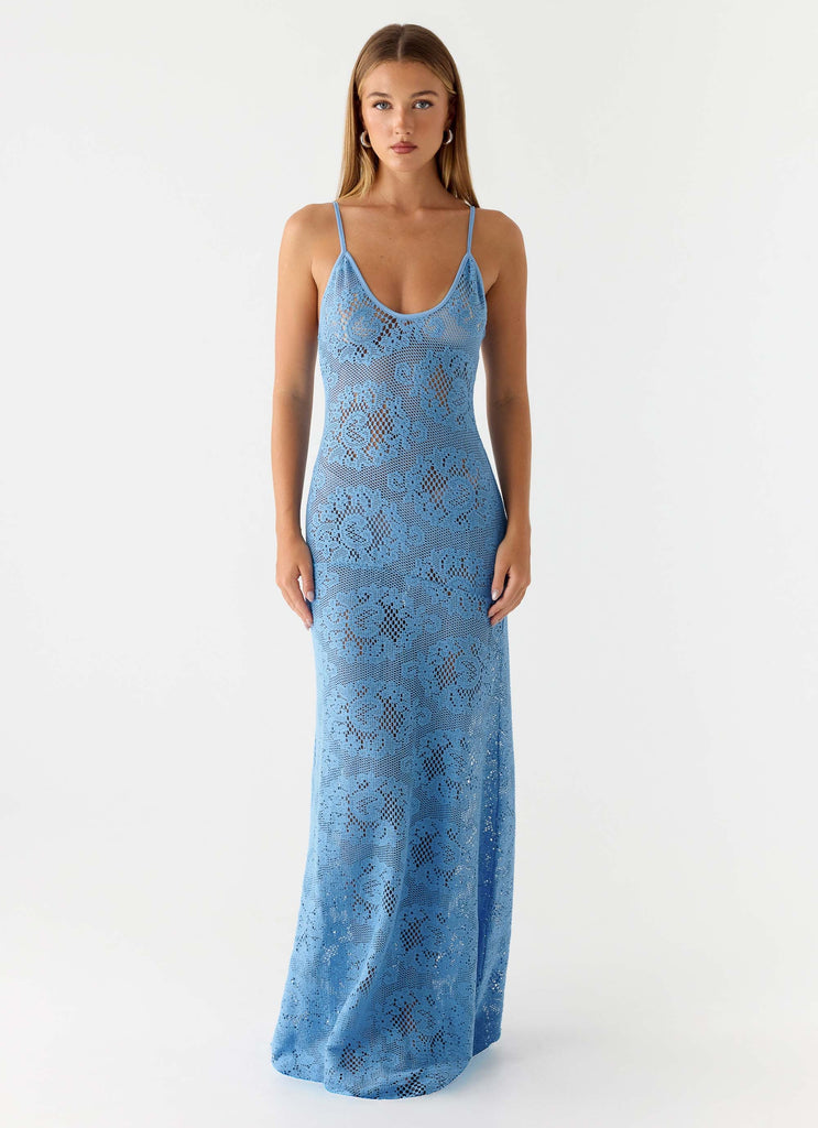 Zelella Crochet Maxi Dress - Bright Blue
