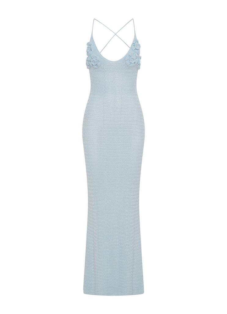 Zara Rose Crochet Maxi Dress - Blue