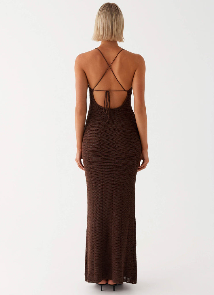 Zara Rose Crochet Maxi Dress - Chocolate