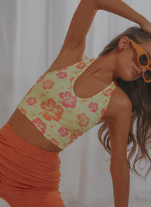 Maui Halter Crop - Yellow Hawaiian Floral - Peppermayo