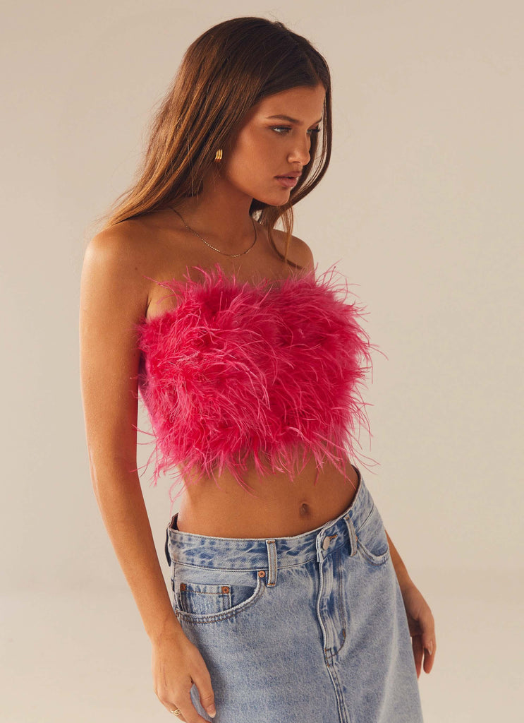 The Night Is Ours Feather Crop Top - Pink Cosmo - Peppermayo