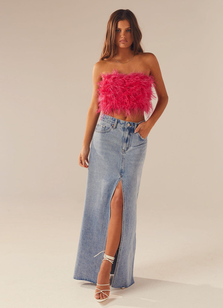 The Night Is Ours Feather Crop Top - Pink Cosmo - Peppermayo