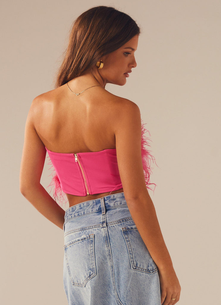 The Night Is Ours Feather Crop Top - Pink Cosmo - Peppermayo