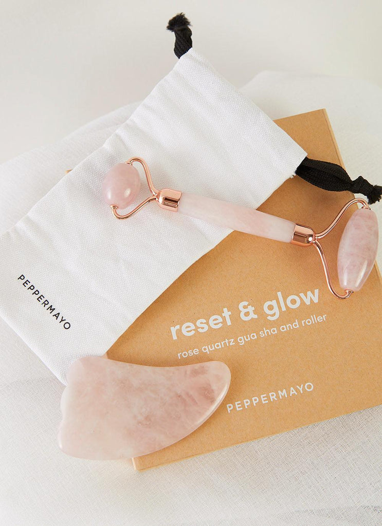 Gua Sha & Roller Set - Rose Quartz - Peppermayo