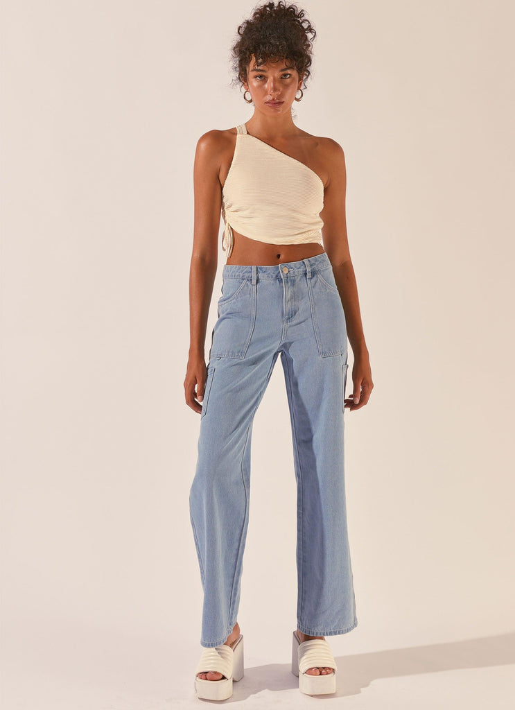 Make It Better Plisse Crop Top - Ivory - Peppermayo