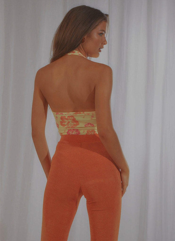 Maui Halter Crop - Yellow Hawaiian Floral - Peppermayo