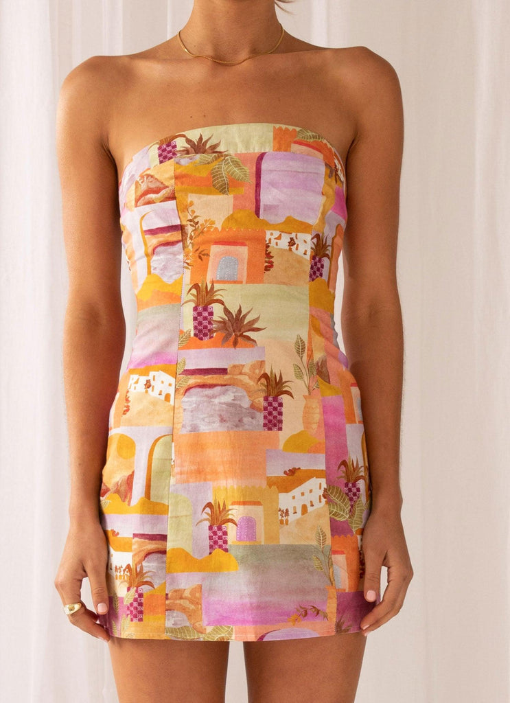 Sun and Sand Bustier Mini Dress - Sunset Building - Peppermayo